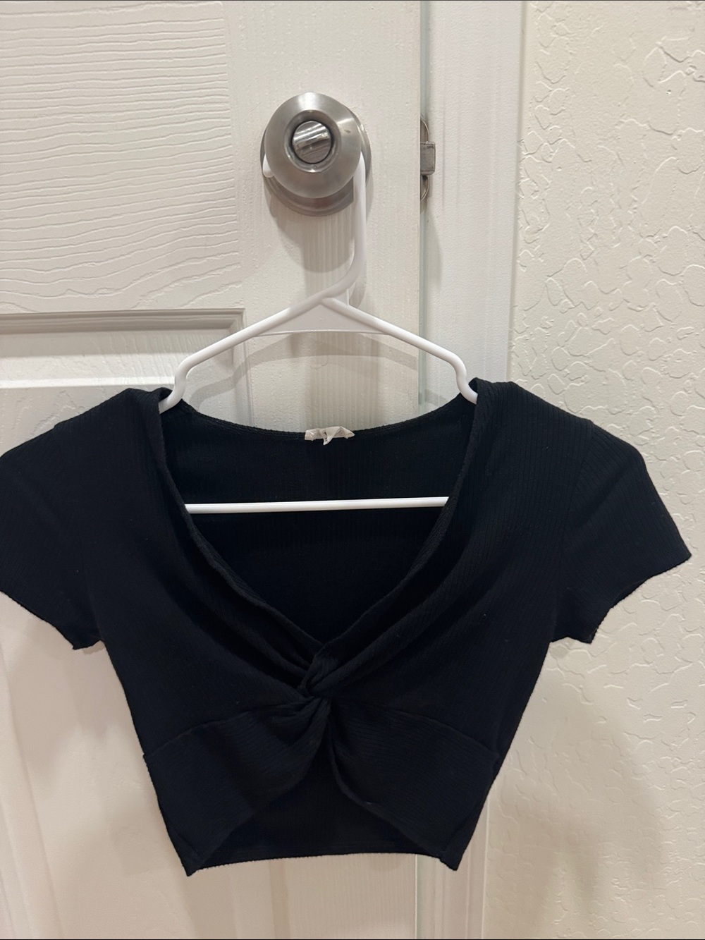 Twist-Front Black Cropped Top - Women's